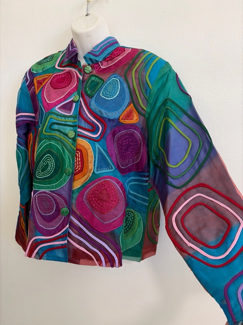 Anage Silk Multicolor Abstract Patchwork Button-Front Jacket - Picture 4 of 5